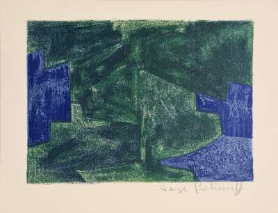 Composition bleue et verte L41 (Lithographie) - Serge  POLIAKOFF