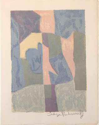 Composition bleue, rose et grise L30 (Farblithographie) - Serge  POLIAKOFF