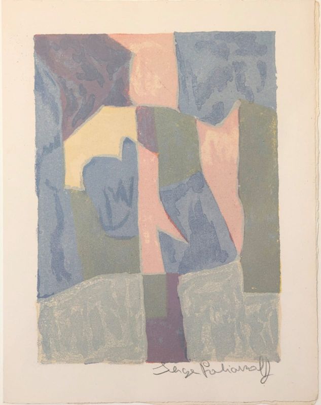 Composition bleue, rose et grise L30 (Lithograph) - Serge  POLIAKOFF