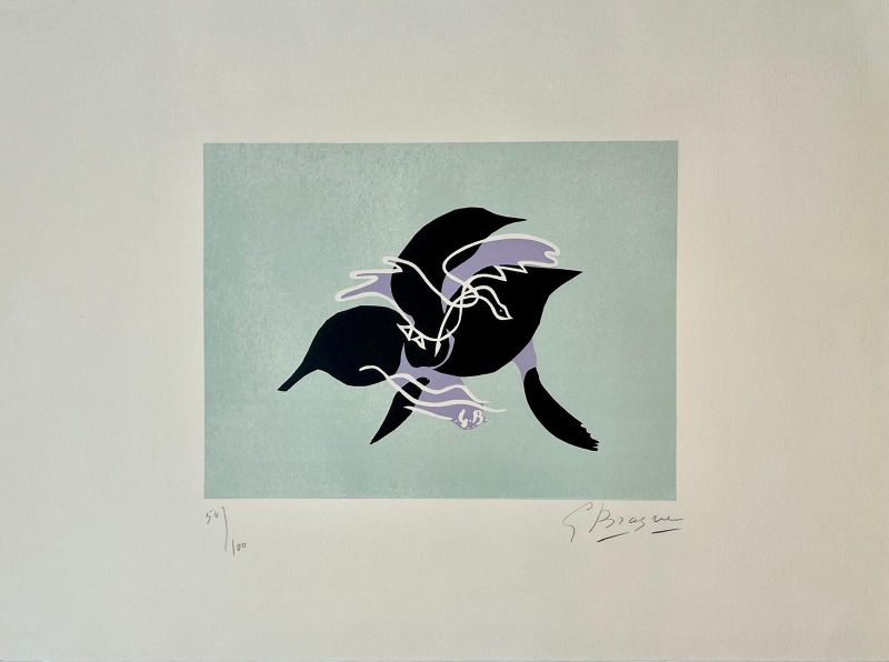 L'essor I (Le cygne sur fond bleu-vert) (Farblithographie) - Georges BRAQUE