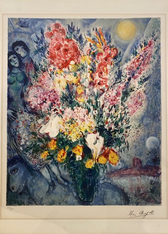 Lithograph Bouquet Lighting Up The Sky By Chagall Marc