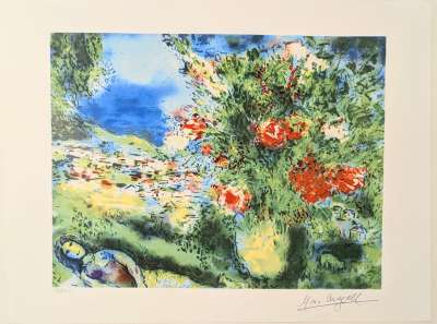 Les fleurs sur Saint Jeannet (Farblithographie) - Marc CHAGALL