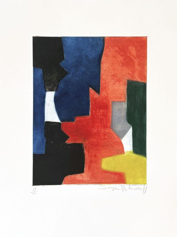 Composition bleue, rouge, verte et noire III (Etching and aquatint) - Serge  POLIAKOFF