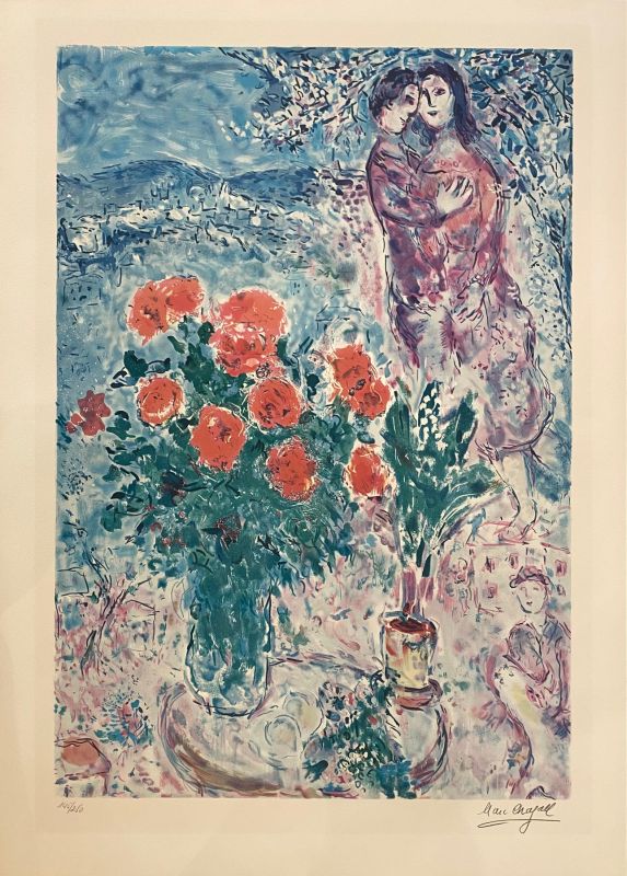 Lithograph Le Bouquet Rouge By Chagall Marc