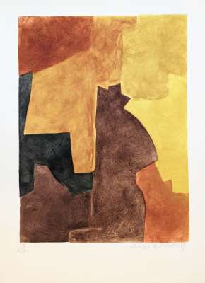 Composition brune et orange VII (Etching and aquatint) - Serge  POLIAKOFF