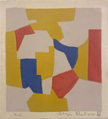 Composición en gris, amarillo, rojo y azul (Litografía) - Serge  POLIAKOFF