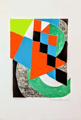 Damiers verts (Farblithographie) - Sonia DELAUNAY