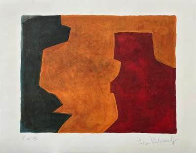 Green, orange and wine-red composition L58 (Lithograph) - Serge  POLIAKOFF