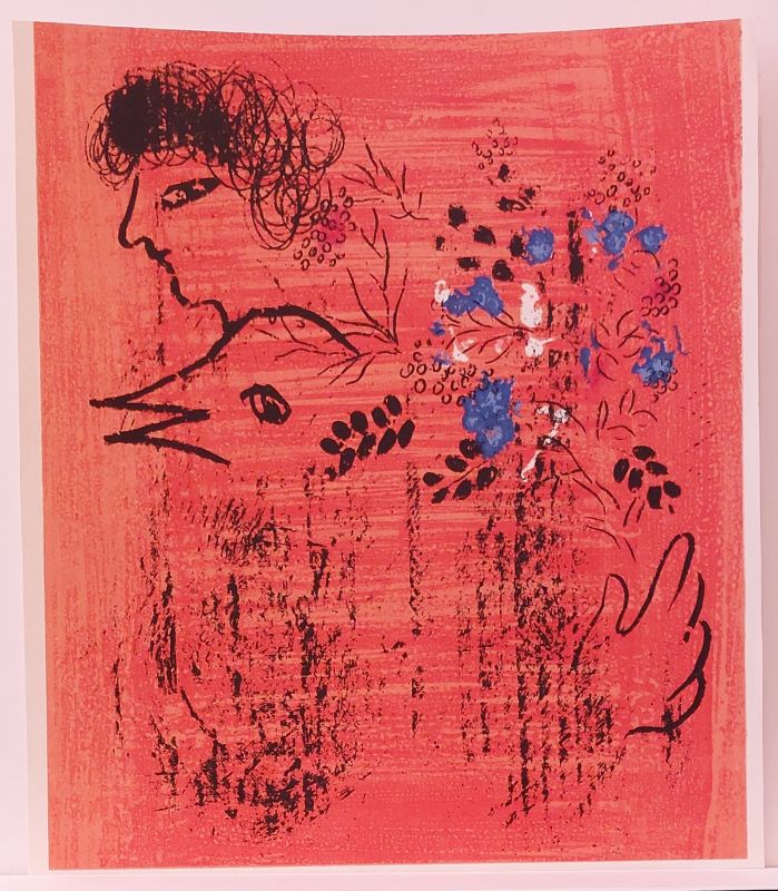 Bouquet à l'oiseau (Lithographie) - Marc CHAGALL