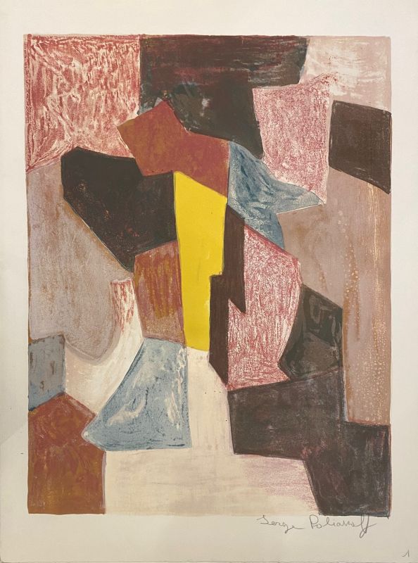 Composition Rouge, Carmin et Jaune L19 (Lithographie) - Serge  POLIAKOFF