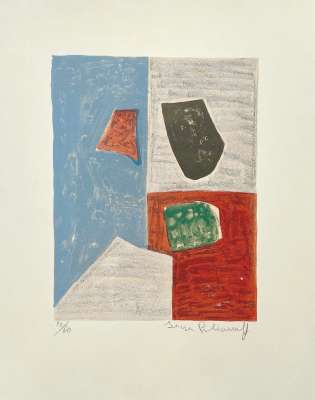 Komposition in Rosa, Rot und Blau (Farblithographie) - Serge  POLIAKOFF