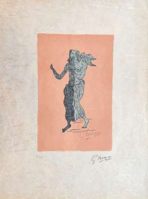 Figur auf rosa Hintergrund (Farblithographie) - Georges BRAQUE