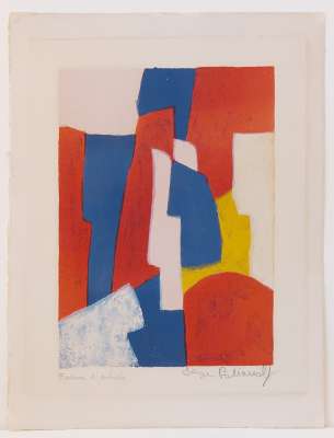 Composition bleue, rouge et rose L34 (Farblithographie) - Serge  POLIAKOFF