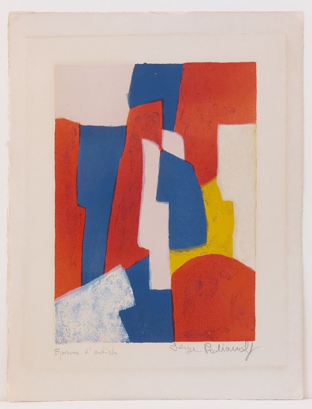 Composition bleue, rouge et rose L34 (Lithographie) - Serge  POLIAKOFF