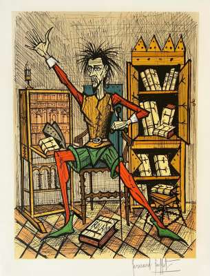 Don Quichotte dans la Bibliothèque (Lithographie) - Bernard BUFFET