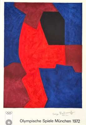 Composición en azul, rojo y negro (Litografía) - Serge  POLIAKOFF