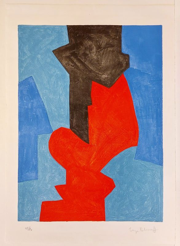 Komposition in Blau, Rot und Schwarz L75 (Farblithographie) - Serge  POLIAKOFF