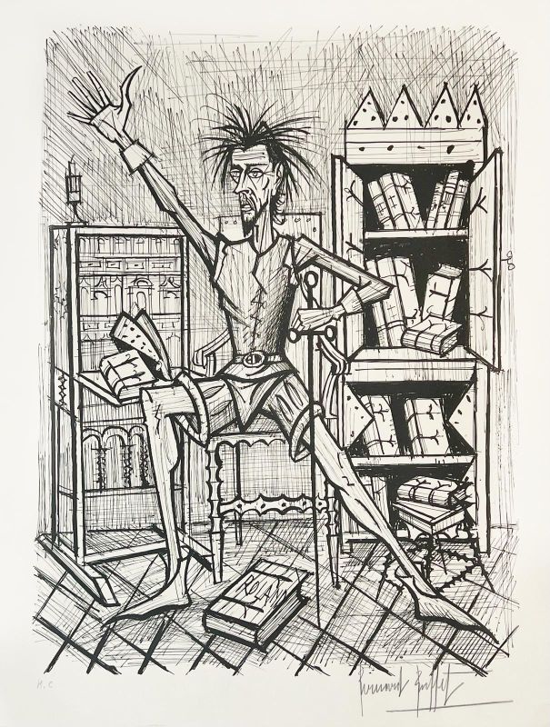 Don Quichote dans la Bibliothèque (Lithographie) - Bernard BUFFET