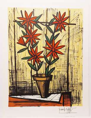 Marguerites rouges (Lithographie) - Bernard BUFFET