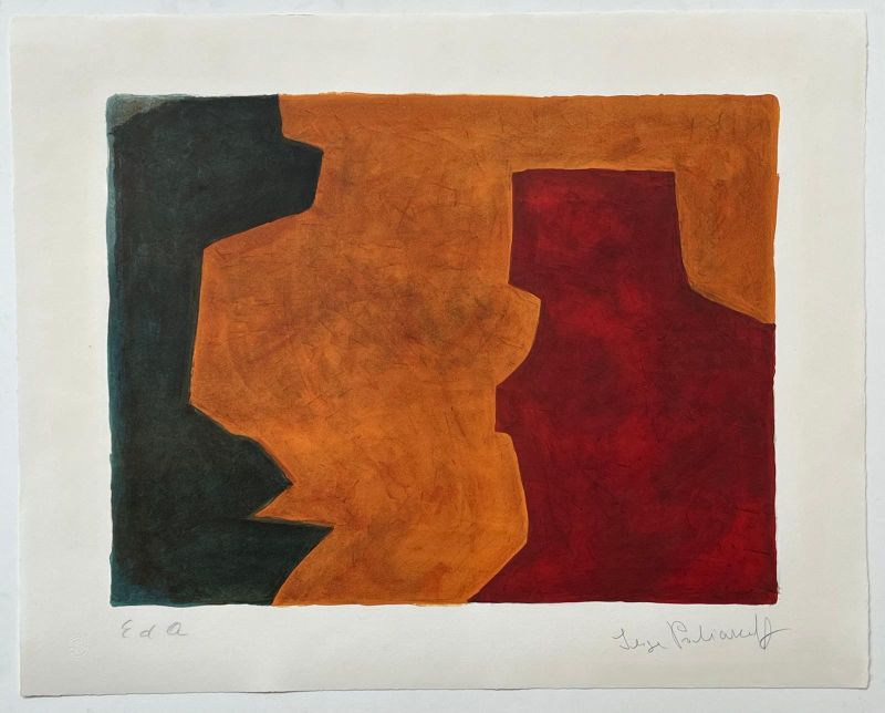 Composición verde, naranja y rojo vino (Litografía) - Serge  POLIAKOFF