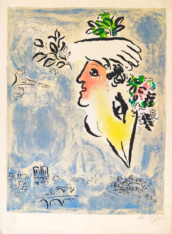 Der Blaue Himmel (Farblithographie) - Marc CHAGALL