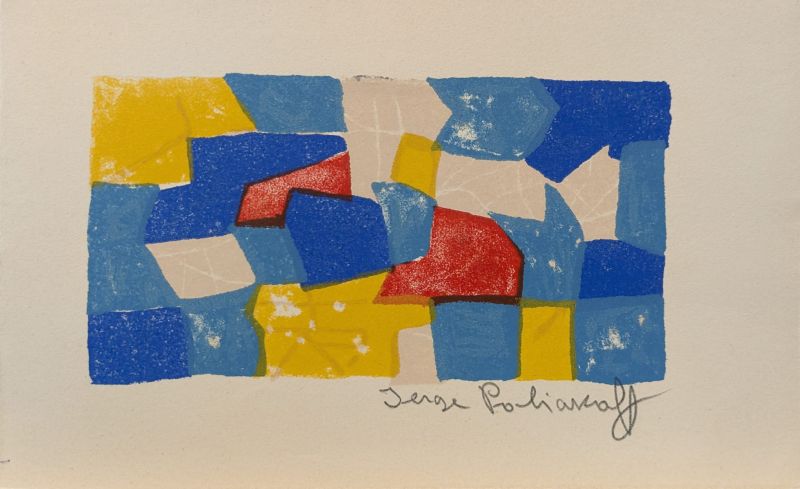 Komposition in Blau, Rot und Gelb (Farblithographie) - Serge  POLIAKOFF