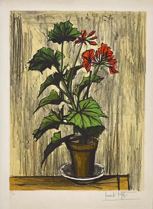 Le pot de géranium (Lithographie) - Bernard BUFFET