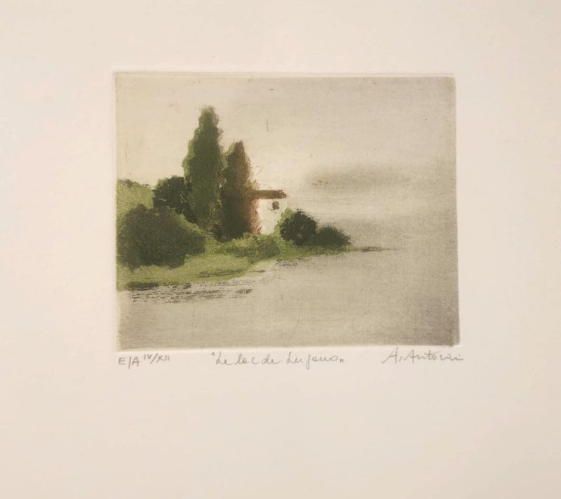 El lago de Lugano (Aguafuerte y aguatinta) - Annapia ANTONINI